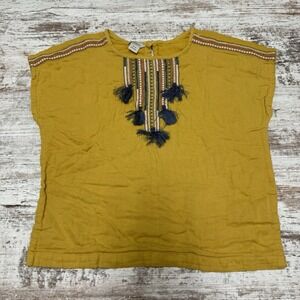 Ariat Womens Shirt Size Medium Yellow‎ Embriodered Shirt Boho Western Tassals